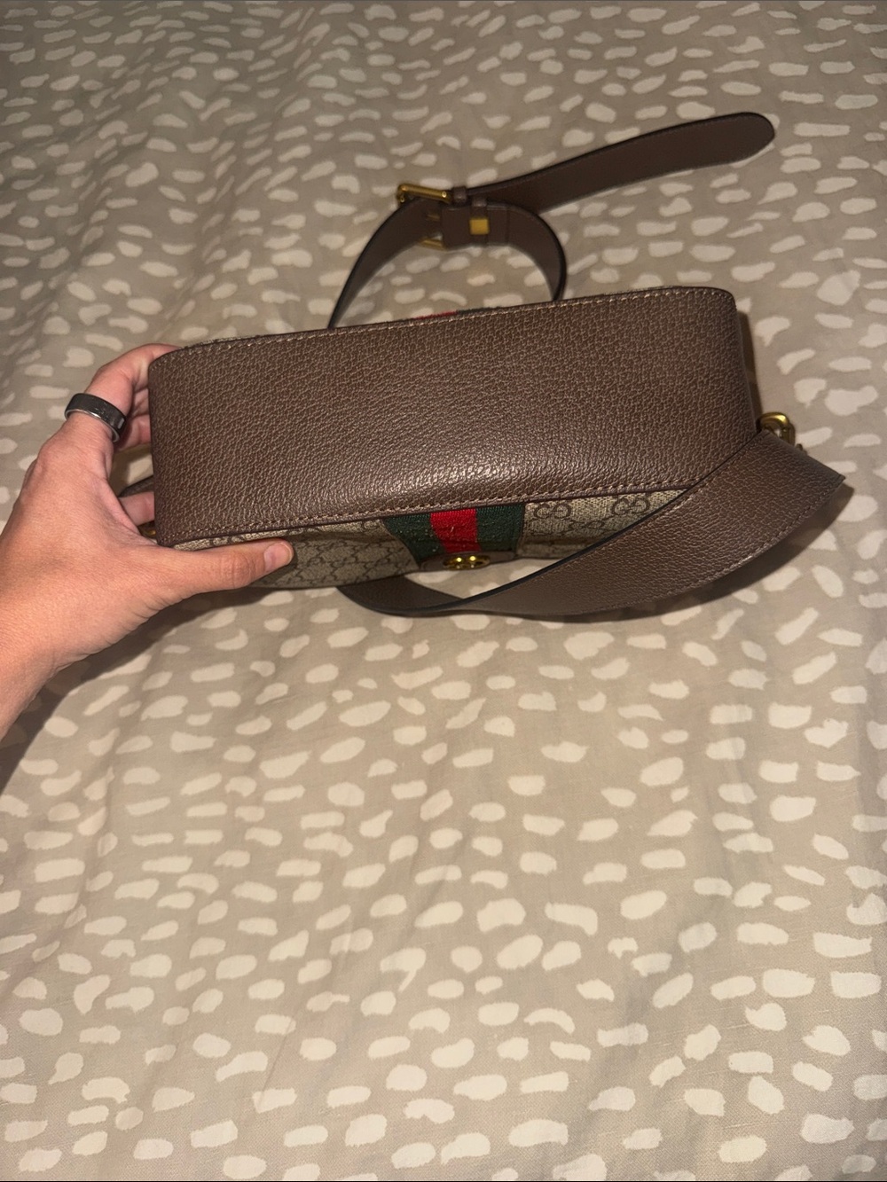 Source Unknown Beige Monogram Crossbody with Green-Red Stripe - Picture 6 of 6